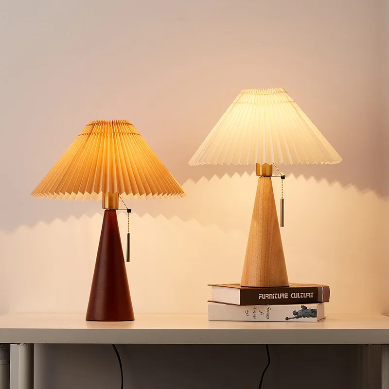ZK50 LED Ретро Коническая Плиссированная Настольная лампа на молнии в стиле Журнала Для кабинета B & B BedroomBedsideLightingTable Лампа E27 (без источника света)