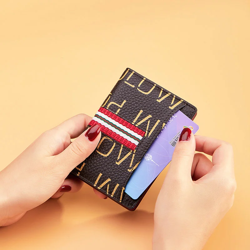Женский кошелек из натуральной кожи, короткий футляр для карт, деловой многофункциональный ультратонкий держатель, вертикальный модный кошелек для монет