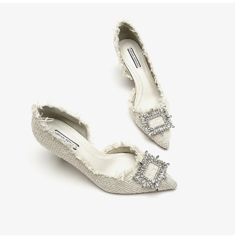 Тонкие туфли со стразами и пряжкой белый лунный свет на тонком остром каблуке модные легкие женские туфли из зрелого твида