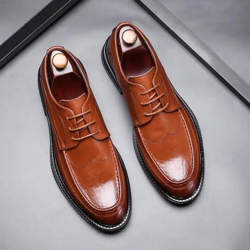 Мужская повседневная кожаная обувь в классическом стиле, Оксфорды, Модная мужская модельная обувь на шнуровке, Элитная деловая мужская официальная обувь B154