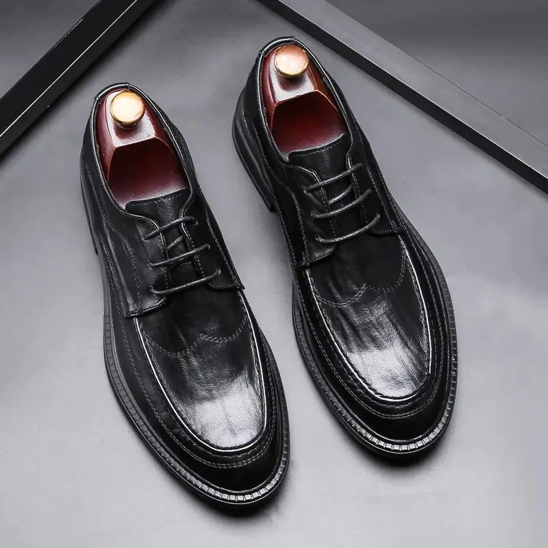 Мужская повседневная кожаная обувь в классическом стиле, Оксфорды, Модная мужская модельная обувь на шнуровке, Элитная деловая мужская официальная обувь B154