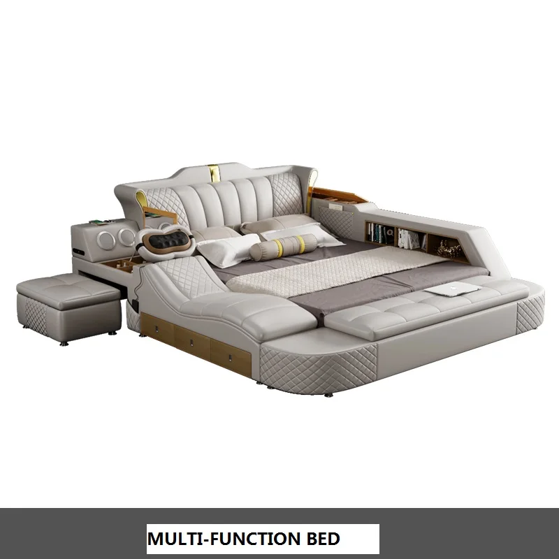 Спальный гарнитур king queen size мебель королевская роскошная полноценная кровать мебель многофункциональная умная европейская кровать поставщик фошань кровать