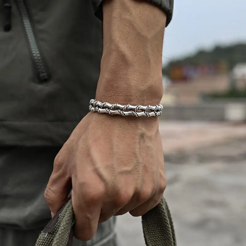 Двухслойный браслет ручной работы из бамбукового узла для мужчин, персонализированный ретро-тайский открытый браслет для мужчин, мужской шарм