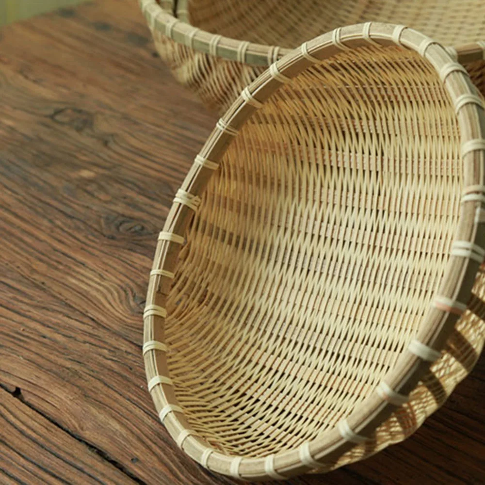 Круглая корзина для хранения из бамбукового ткачества ручной работы, блюдо для фруктов, ротанговая хлебница для кухни, хранения хлеба для пикника