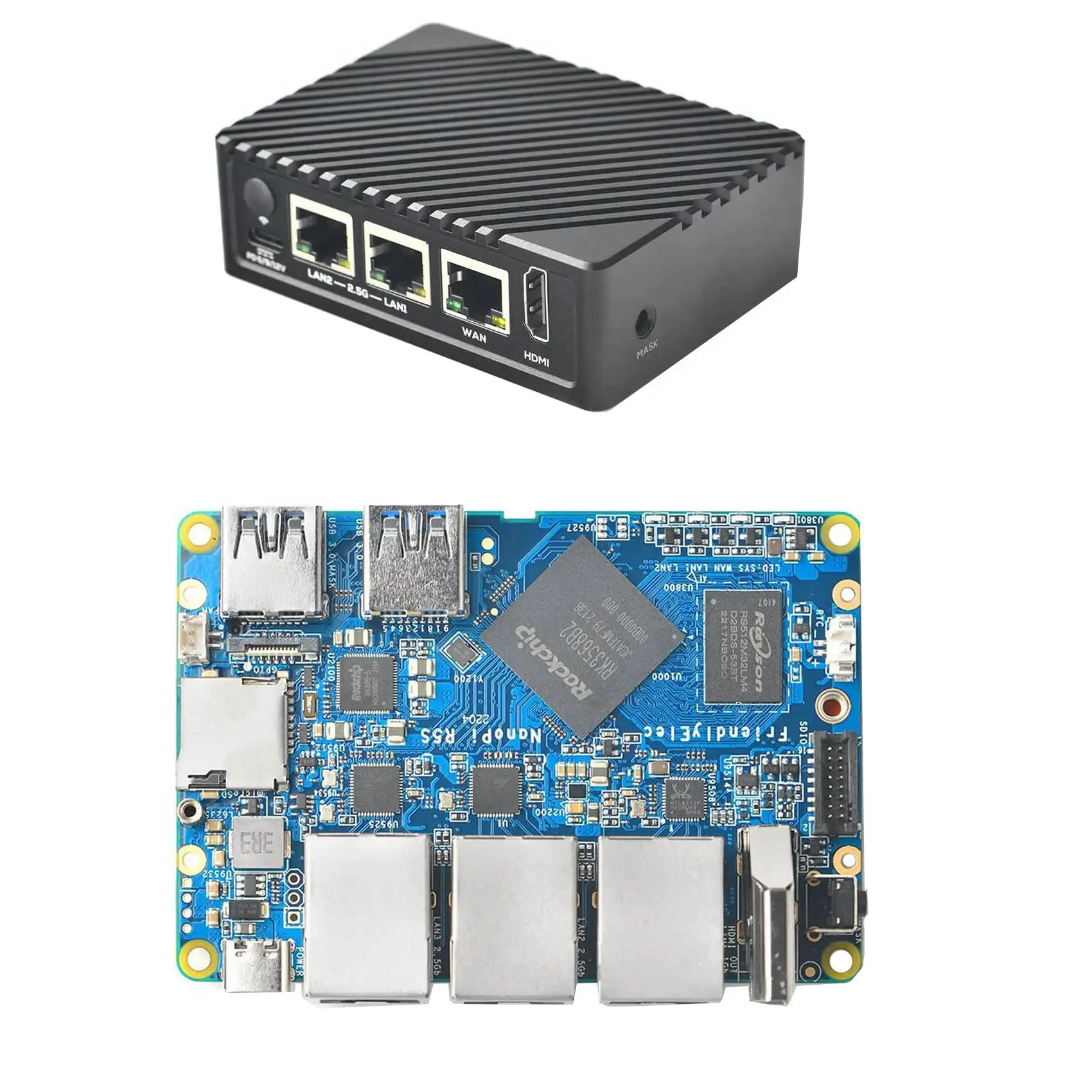 Для маршрутизатора NanoPi R5S 4G + 16G RK3568 Плата разработки OpenWRT HDMI-совместимый мини-маршрутизатор с гигабитным сетевым портом 2.0 2.5G