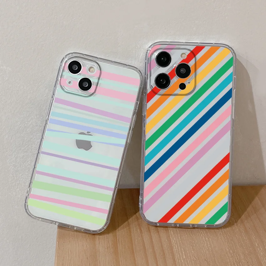 Популярный Красочный Градиентный Чехол Rainbow Line Для iPhone 6 7 8 11 12 13 14 Pro X XR XS Max Plus Mini Мягкая Задняя Крышка из ТПУ Carcasa