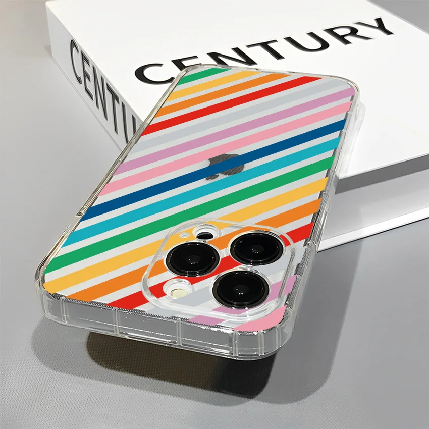 Популярный Красочный Градиентный Чехол Rainbow Line Для iPhone 6 7 8 11 12 13 14 Pro X XR XS Max Plus Mini Мягкая Задняя Крышка из ТПУ Carcasa